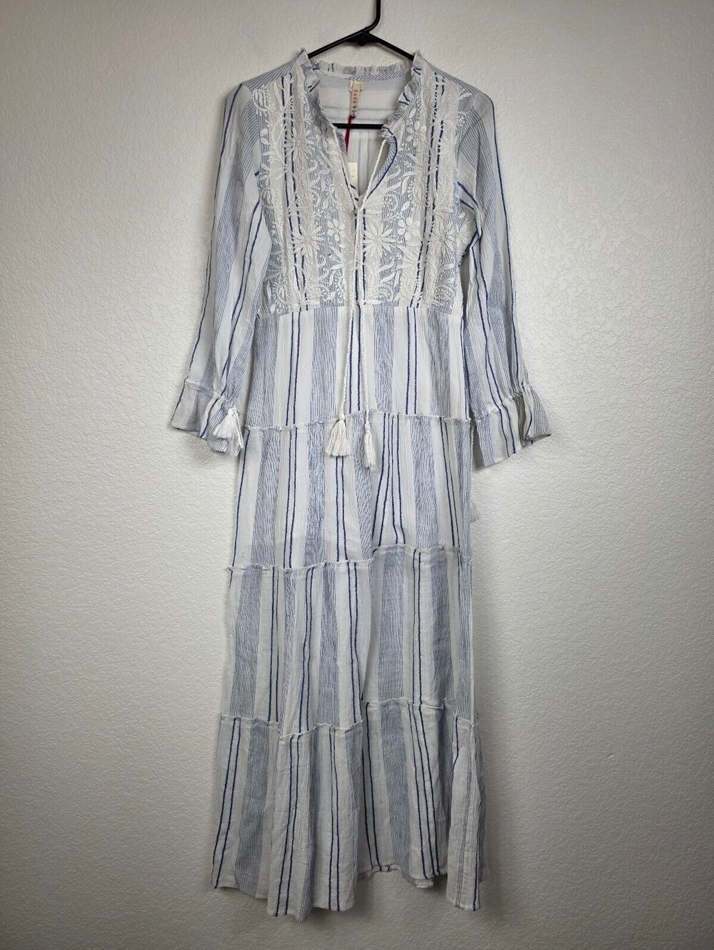 NWT Anthropologie Raga White Blue Embroidered Cotton Dress